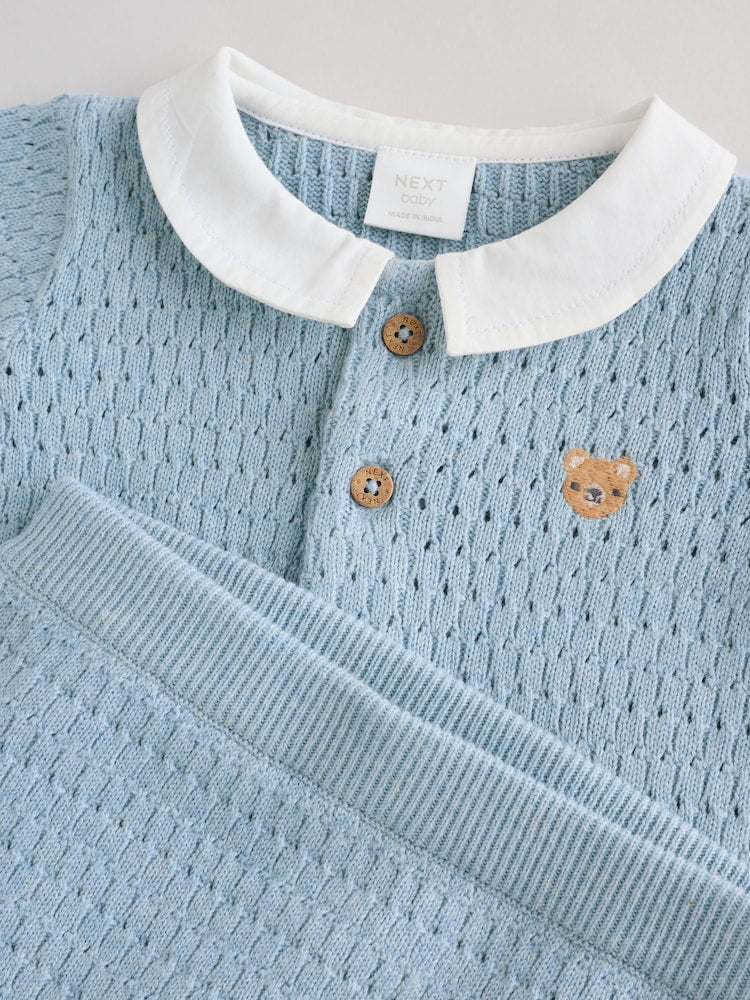 Blue Collared Knit Top and Shorts Baby Set (0mths-2yrs)