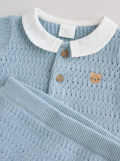 Blue Collared Knit Top and Shorts Baby Set (0mths-2yrs)