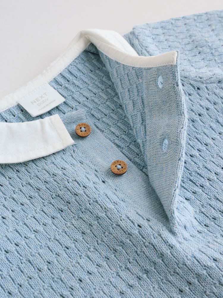 Blue Collared Knit Top and Shorts Baby Set (0mths-2yrs)