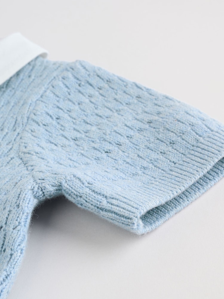 Blue Collared Knit Top and Shorts Baby Set (0mths-2yrs)