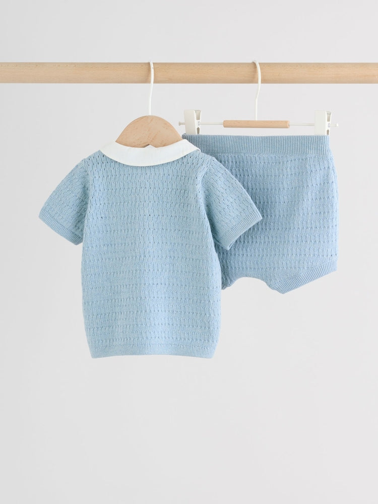 Blue Collared Knit Top and Shorts Baby Set (0mths-2yrs)