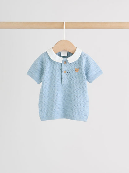Blue Collared Knit Top and Shorts Baby Set (0mths-2yrs)