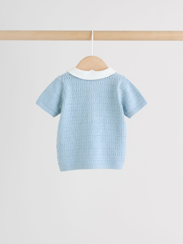 Blue Collared Knit Top and Shorts Baby Set (0mths-2yrs)