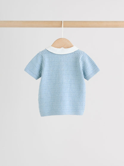 Blue Collared Knit Top and Shorts Baby Set (0mths-2yrs)