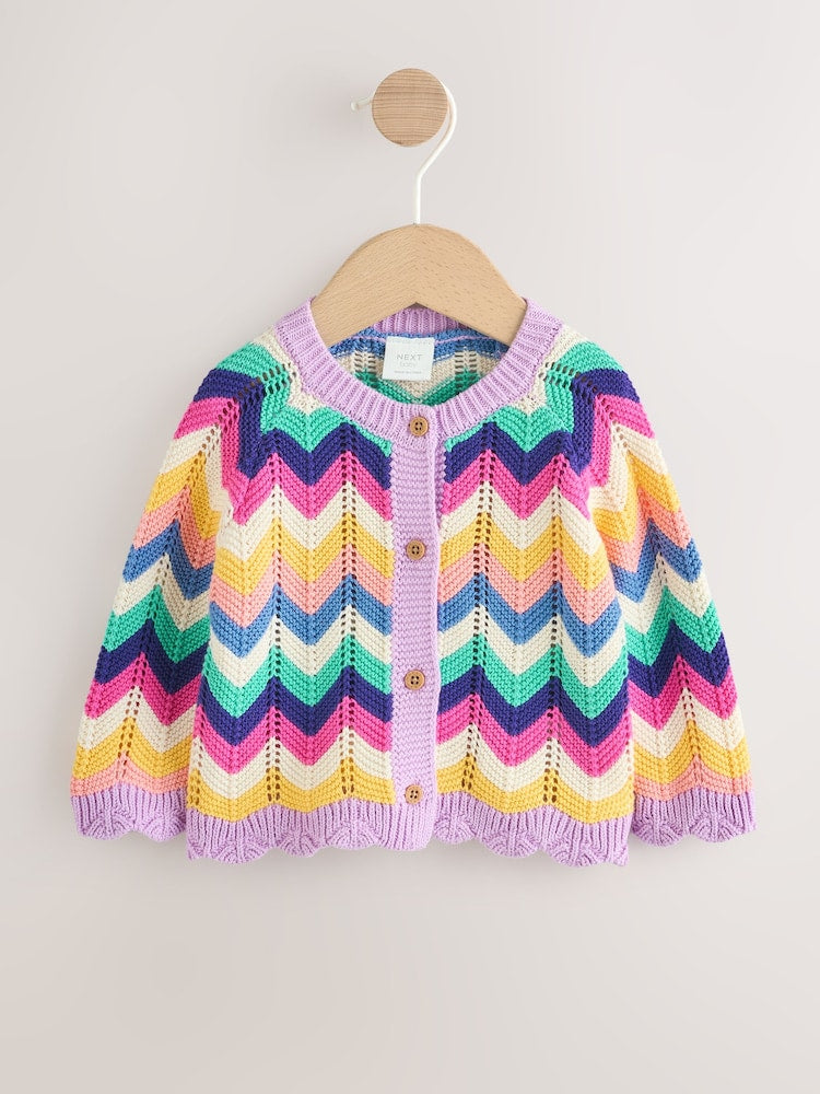 Multi Bright Crochet Striped Knitted Baby Cardigan (0mths-2yrs)