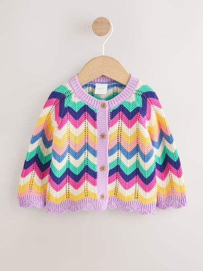 Multi Bright Crochet Striped Knitted Baby Cardigan (0mths-2yrs) - Size 50cm (First Size)