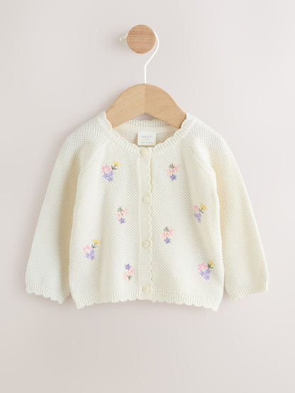 White Floral Embroidered Baby Cardigan (0mths-2yrs) - Size 50cm (First Size) - White