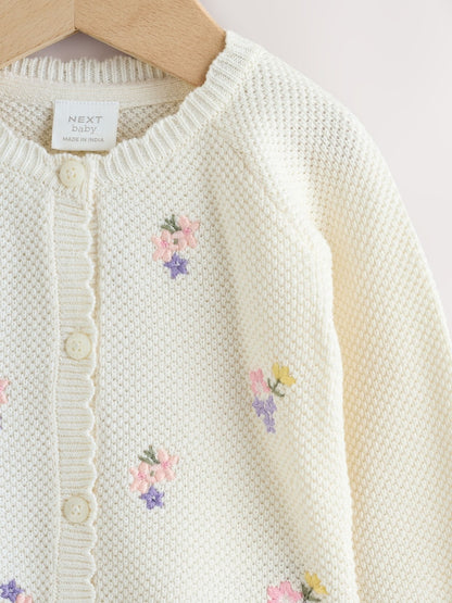 White Floral Embroidered Baby Cardigan (0mths-2yrs)