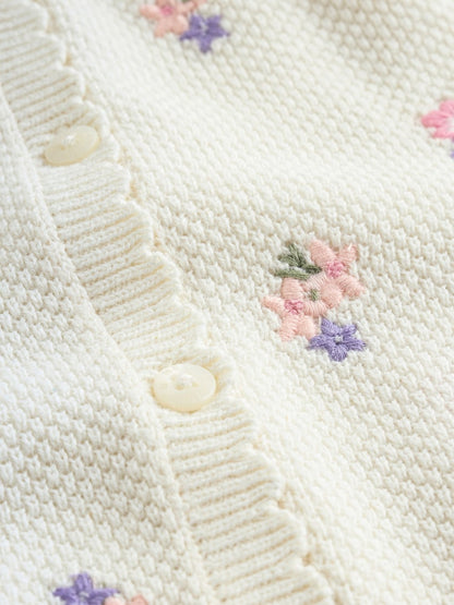 White Floral Embroidered Baby Cardigan (0mths-2yrs)