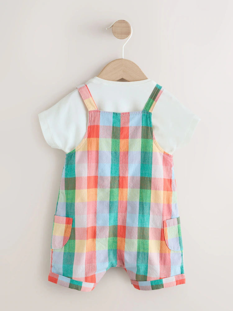 Bright Multi Colour Check Woven Dungaree and Bodysuit Set (0mths-2yrs)