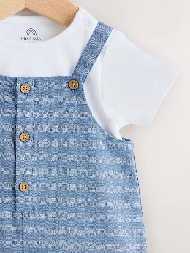 Blue Check Woven Dungaree and Bodysuit Set (0mths-2yrs)