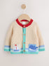 Natural Crochet Embroidered Knitted Nautical Baby Cardigan (0mths-2yrs) - Size 50cm (First Size)