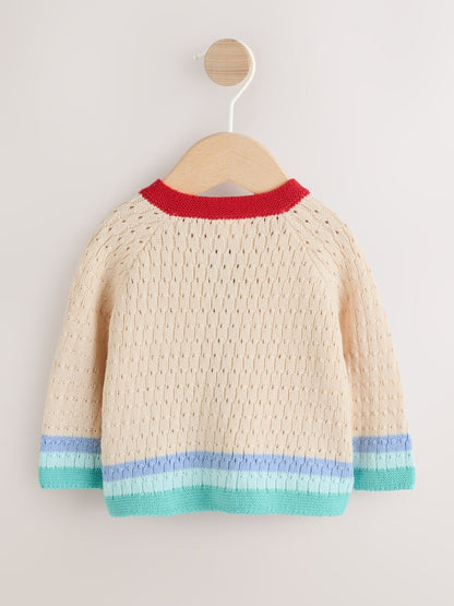 Natural Crochet Embroidered Knitted Nautical Baby Cardigan (0mths-2yrs) - Size 50cm (First Size)