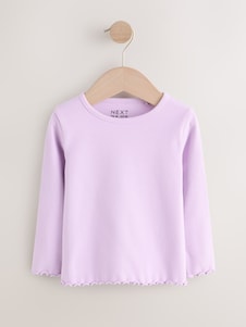 Neutral Lemon Print Rib Long Sleeve T-Shirt (3mths-7yrs) - Lilac Purple Rib Long Sleeve / 12-18 Months (80-86cm)