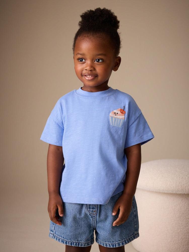 Blue Cupcake Short Sleeve Embroidered T-Shirt (3mths-7yrs) - Blue Cupcake / 12-18 Months (80-86cm)