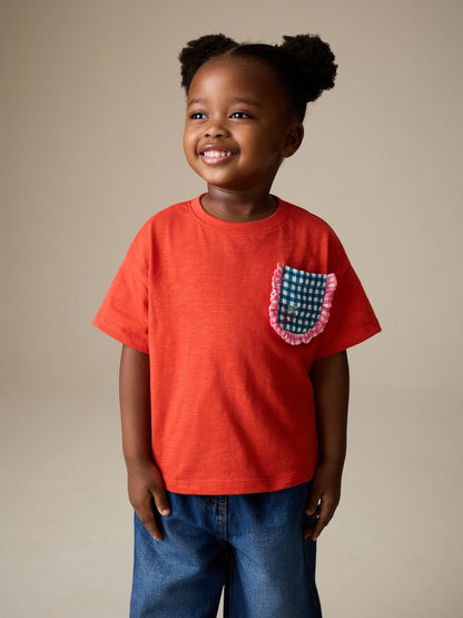 Red Gingham Short Sleeve Pocket T Shirt (3mths-7yrs) - Red Gingham / 12-18 Months (80-86cm)