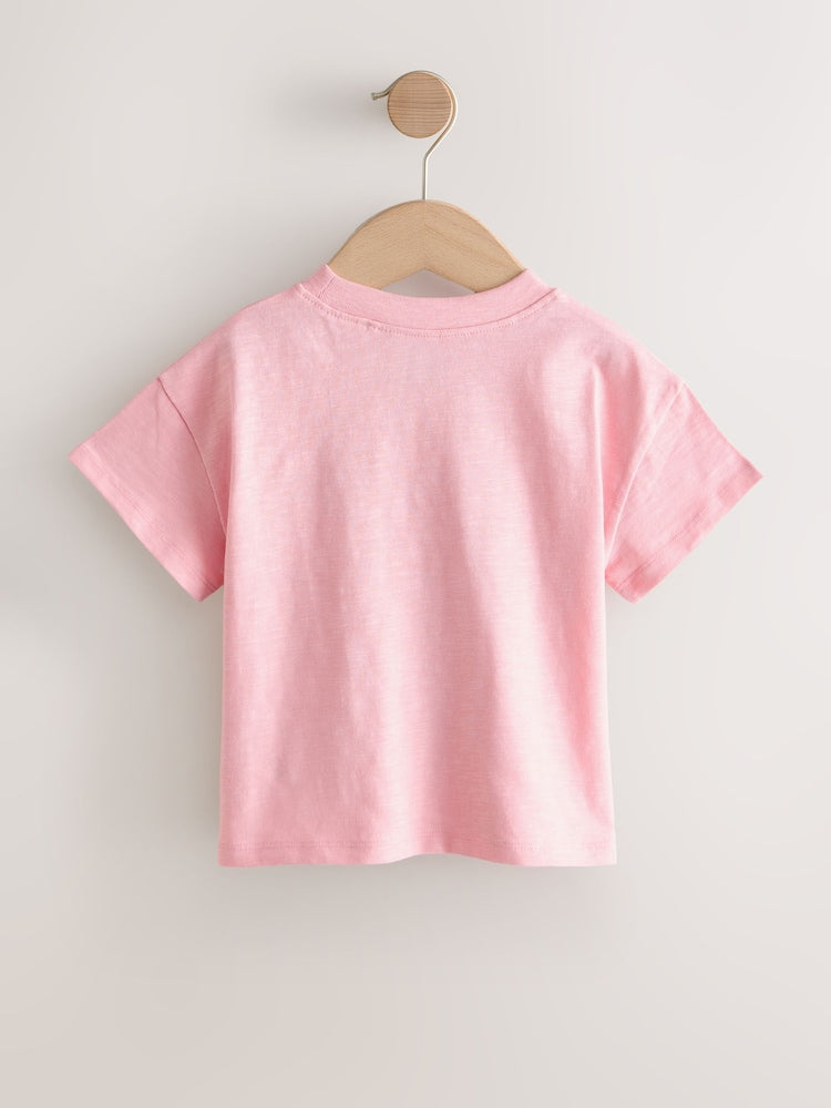 Pink Flower Short Sleeve Embroidered T-Shirt (3mths-7yrs)