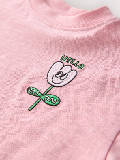 Pink Flower Short Sleeve Embroidered T-Shirt (3mths-7yrs)