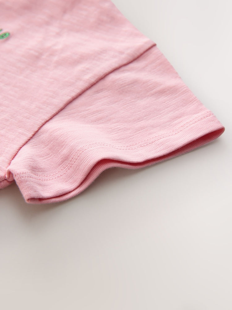 Pink Flower Short Sleeve Embroidered T-Shirt (3mths-7yrs)