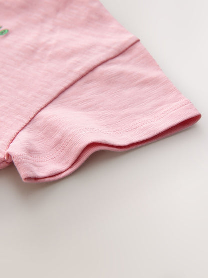 Pink Flower Short Sleeve Embroidered T-Shirt (3mths-7yrs)