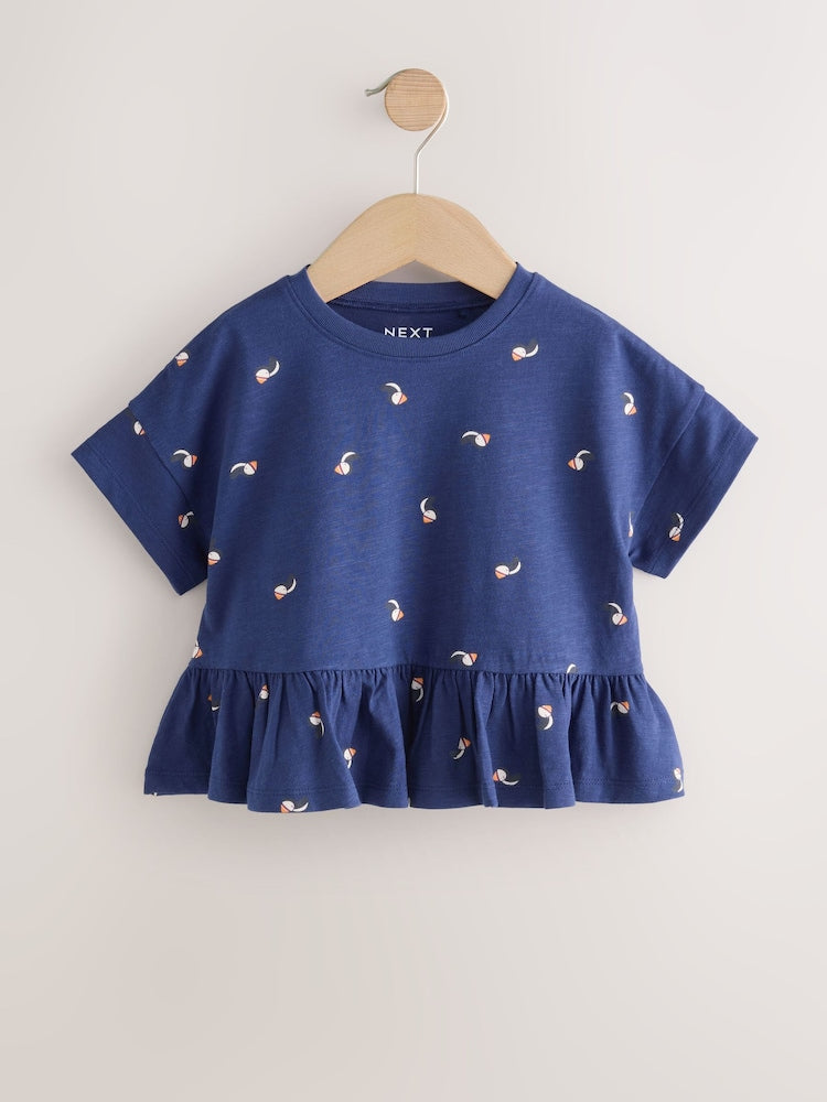Navy Puffin Short Sleeve Peplum T-Shirt (3mths-7yrs)