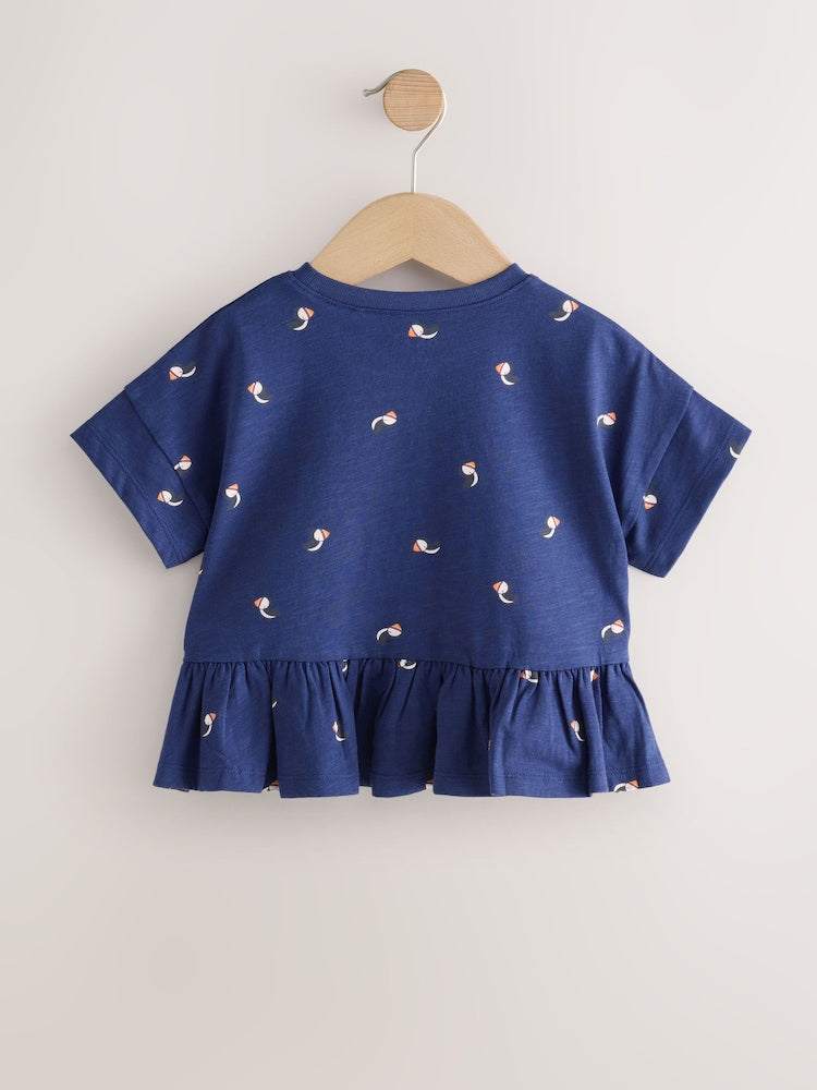 Navy Puffin Short Sleeve Peplum T-Shirt (3mths-7yrs)