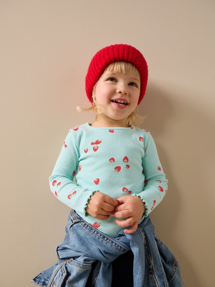Blue Strawberry Rib Long Sleeve T-Shirt (3mths-7yrs)