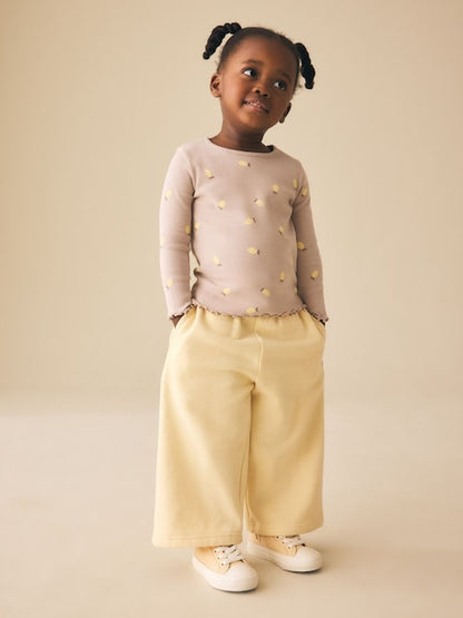 Neutral Lemon Print Rib Long Sleeve T-Shirt (3mths-7yrs) - Size 3-6 Months (62-68cm)