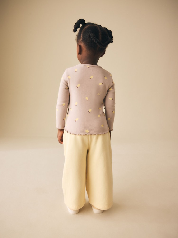 Neutral Lemon Print Rib Long Sleeve T-Shirt (3mths-7yrs)