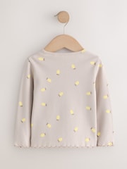 Neutral Lemon Print Rib Long Sleeve T-Shirt (3mths-7yrs) - Size 3-6 Months (62-68cm)