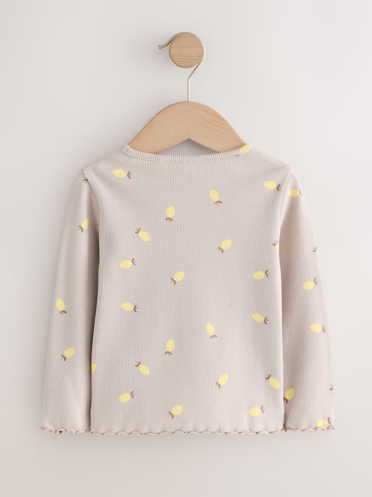 Neutral Lemon Print Rib Long Sleeve T-Shirt (3mths-7yrs)