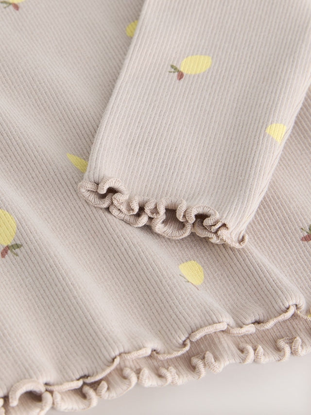 Neutral Lemon Print Rib Long Sleeve T-Shirt (3mths-7yrs) - Size 3-6 Months (62-68cm)