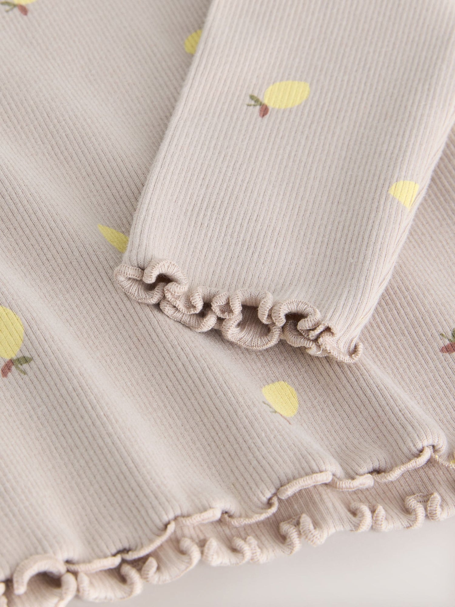 Neutral Lemon Print Rib Long Sleeve T-Shirt (3mths-7yrs) - Size 3-6 Months (62-68cm)