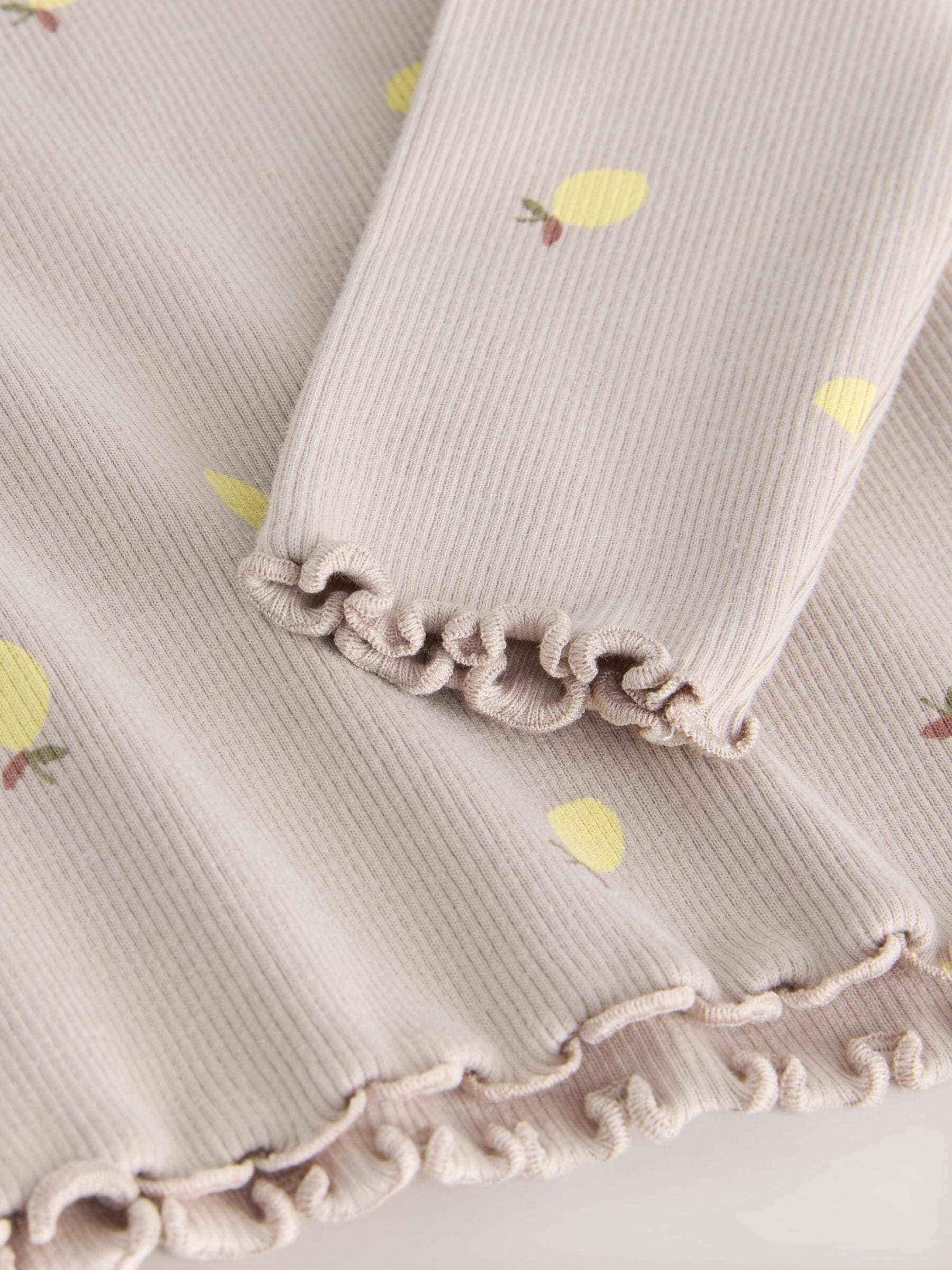 Neutral Lemon Print Rib Long Sleeve T-Shirt (3mths-7yrs) - Size 3-6 Months (62-68cm)