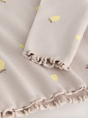 Neutral Lemon Print Rib Long Sleeve T-Shirt (3mths-7yrs) - Size 3-6 Months (62-68cm)