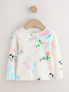 Neutral Lemon Print Rib Long Sleeve T-Shirt (3mths-7yrs) - Ecru White Rib Long Sleeve / 12-18 Months (80-86cm)