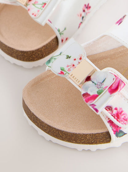 Baker by Ted Baker Natural Raffia Double Buckle Footbed Sandals