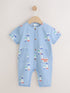 Blue Denim Rabbit Print Short Sleeve Baby Romper (0mths-3yrs) - Size Up to 1 Month (56cm) - Blue Denim Rabbit Print