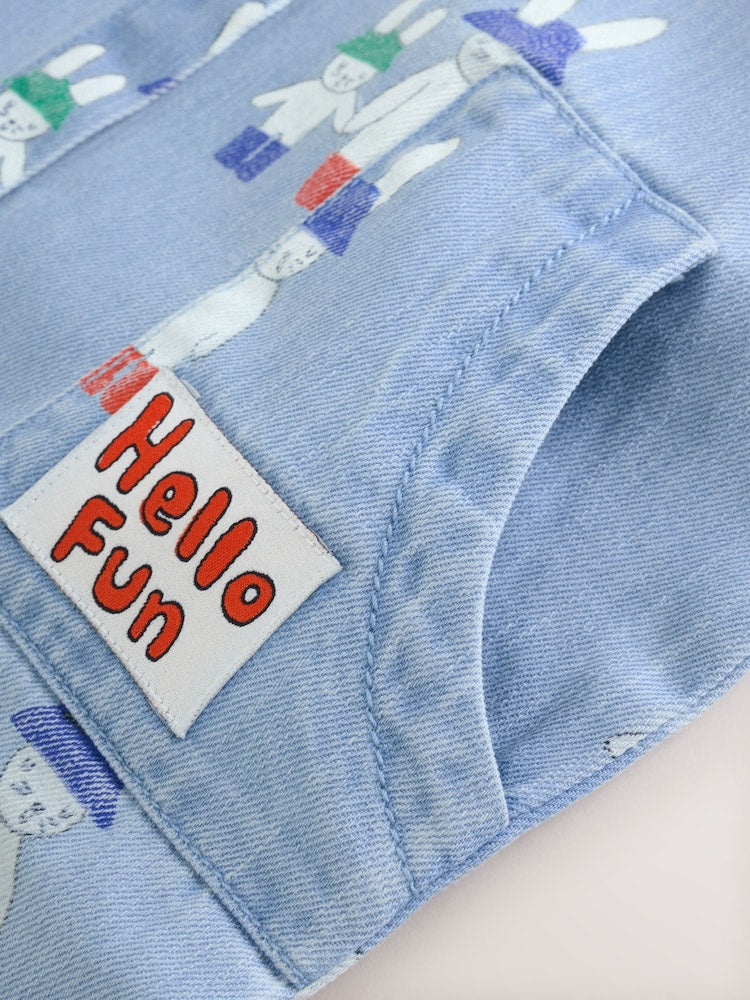 Blue Denim Rabbit Print Short Sleeve Baby Romper (0mths-3yrs) - Size Up to 1 Month (56cm)