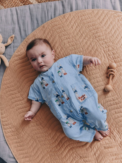 Blue Denim Rabbit Print Short Sleeve Baby Romper (0mths-3yrs) - Size Up to 1 Month (56cm)