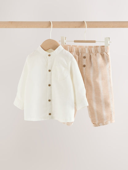 White/Orange Stripe Shirt and Trousers Baby Set (0mths-3yrs) - White/Orange Stripe / 12-18 Months (80-86cm)