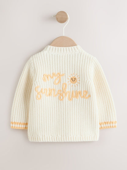 Yellow My Sunshine Knitted Embroidered Baby Cardigan - Size 50cm (First Size) - Yellow My Sunshine