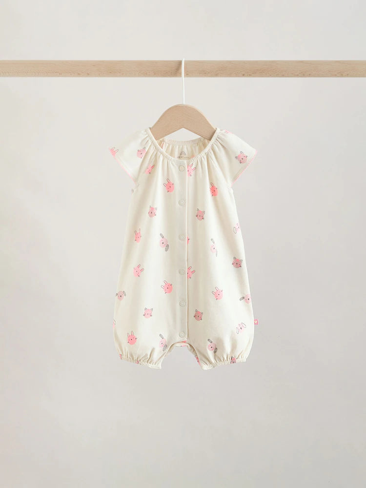 Pink Character All Over Printed Button Through Jersey Baby Rompers 4 Pack