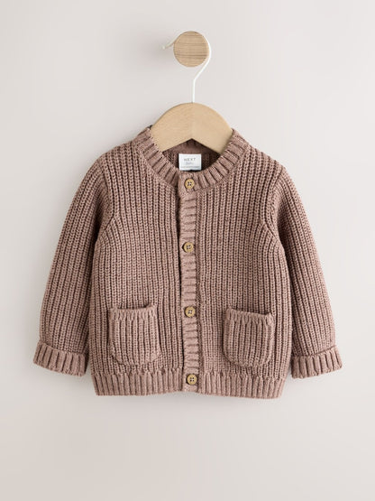Brown Baby Bear Knitted Embroidered Baby Cardigan - Size 50cm (First Size)