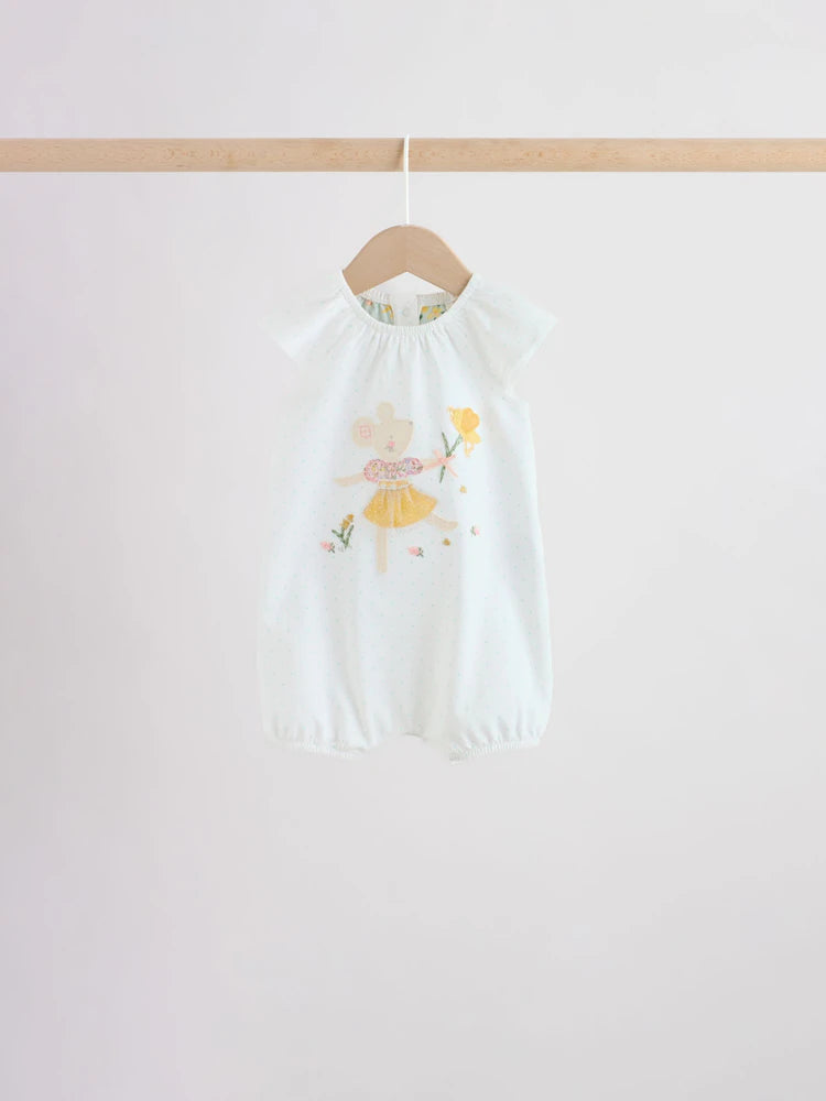 Yellow and Blue Floral Fairy Mouse 4 Pack Jersey Baby Rompers 4 Pack