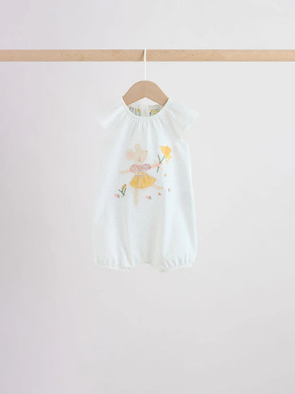 Yellow and Blue Floral Fairy Mouse 4 Pack Jersey Baby Rompers 4 Pack