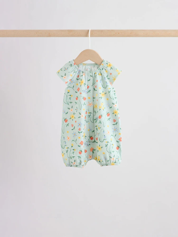 Yellow and Blue Floral Fairy Mouse 4 Pack Jersey Baby Rompers 4 Pack