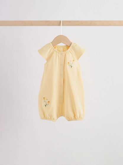 Yellow and Blue Floral Fairy Mouse 4 Pack Jersey Baby Rompers 4 Pack