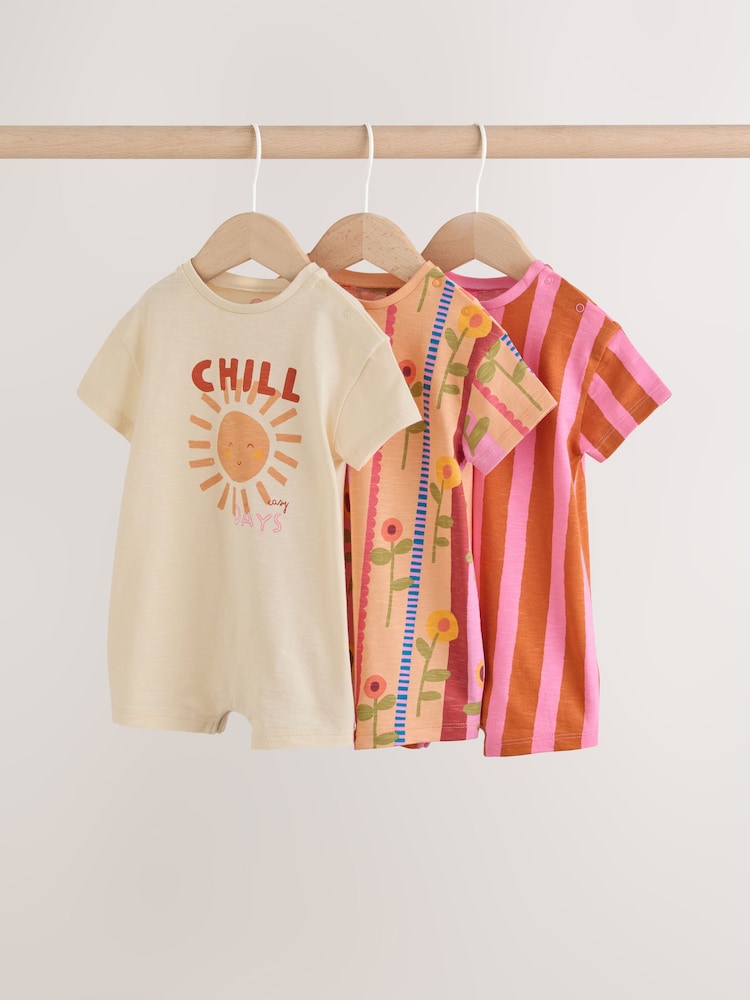 Red Sunbaked Patterened Jersey Baby Rompers 3 Pack - Red Sunbaked Patterened / 12-18 Months (80-86cm)
