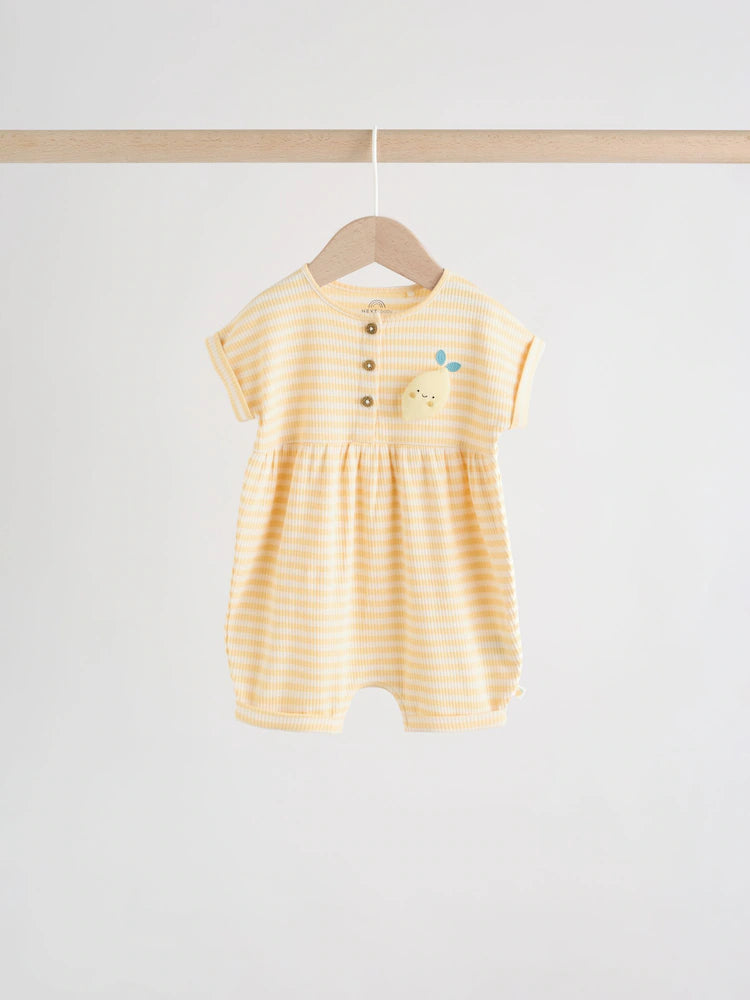 Blue and Lemon Printed Button T Shirt Jersey 3 Pack Baby Rompers